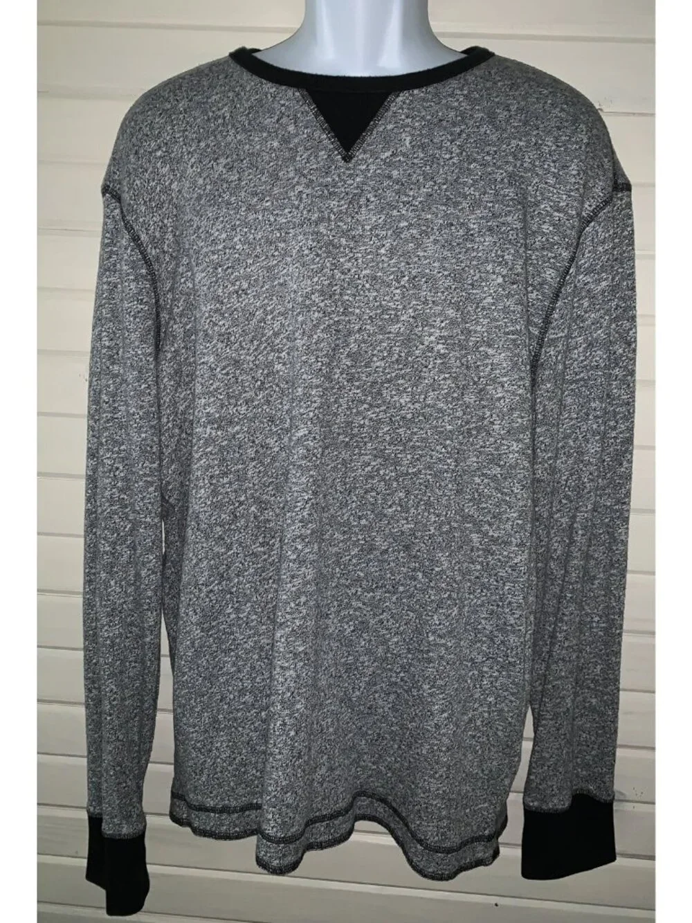 Banana Republic Sz XL Gray Sweater Mens Pullover Black Trim Cotton Blend EUC